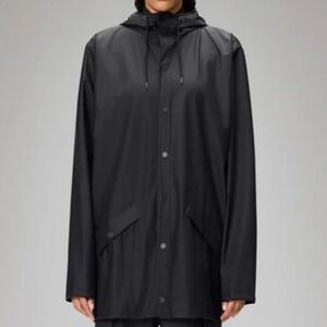 RAINS Women's XXS/XS Black‎ Snap Button Hooded Rain Jacket Waterproof Travel
